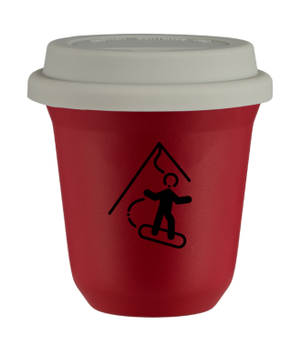Tasse 80 ml ROUGE "Snowboard (noir)", avec couvercle blanc Tasse 80 ml ROUGE "Snowboard (noir)", avec couvercle blanc