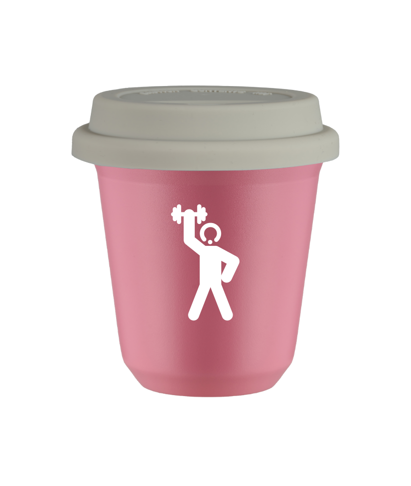 Tasse 240 ml ROSE "Homme fort 2 (blanc)", avec couvercle blanc Tasse 240 ml ROSE "Homme fort 2 (blanc)", avec couvercle blanc