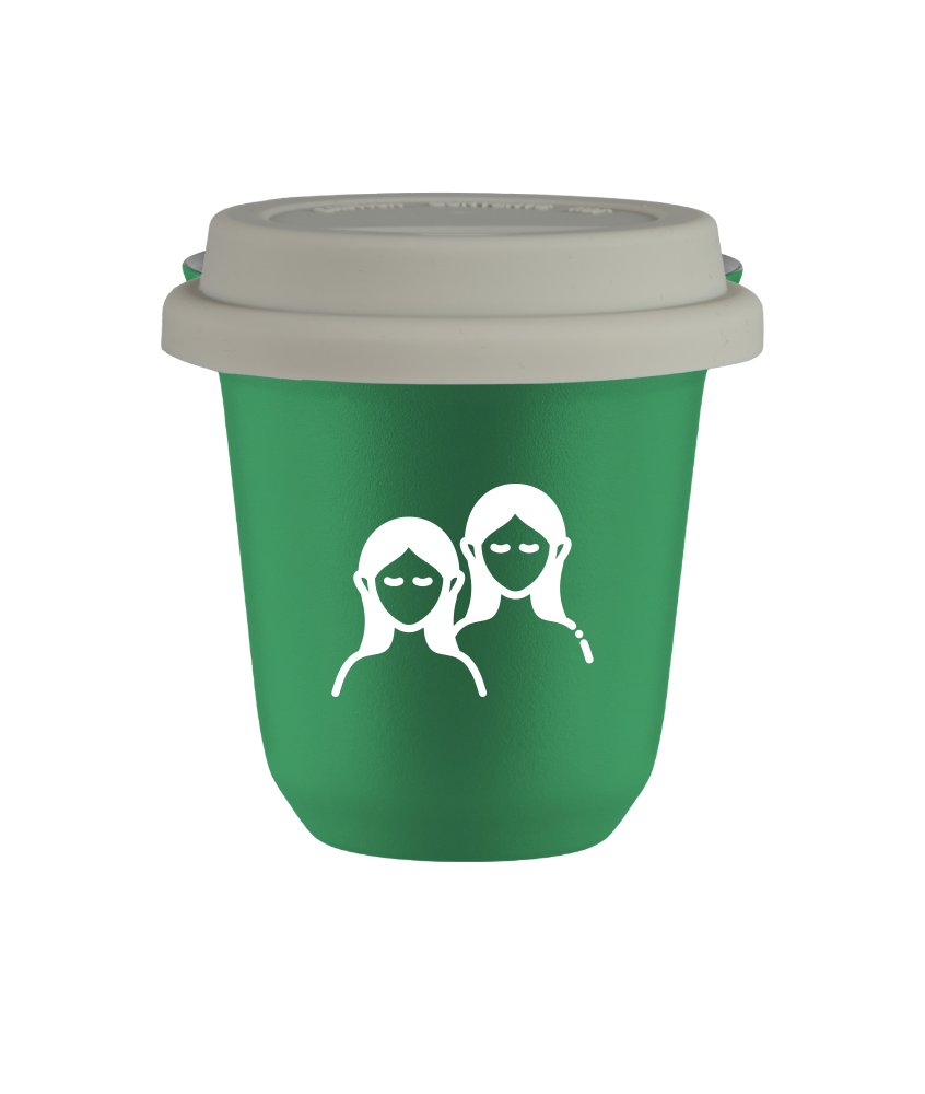 Tasse 80 ml VERT "Gémeaux (blanc)", avec couvercle blanc Tasse 80 ml VERT "Gémeaux (blanc)", avec couvercle blanc