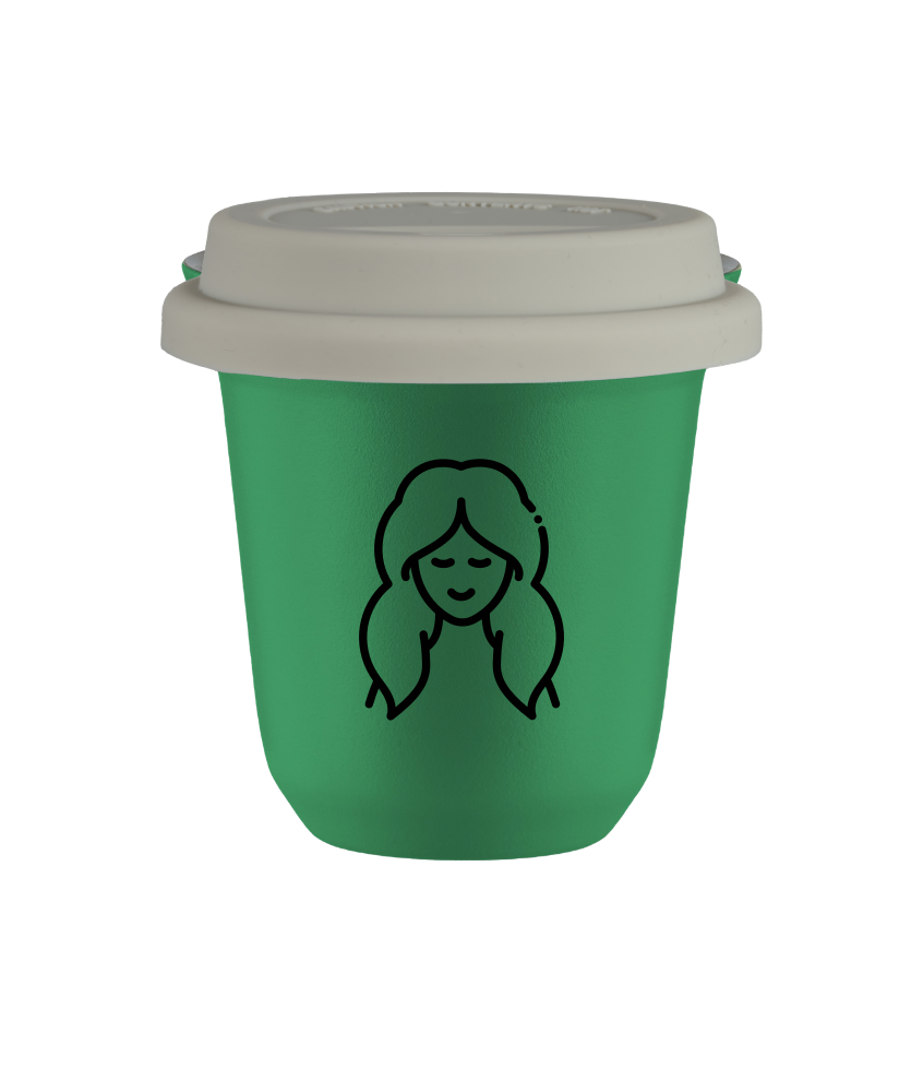 Tasse 80 ml VERT "Vierge", avec couvercle blanc Tasse 80 ml VERT "Vierge", avec couvercle blanc