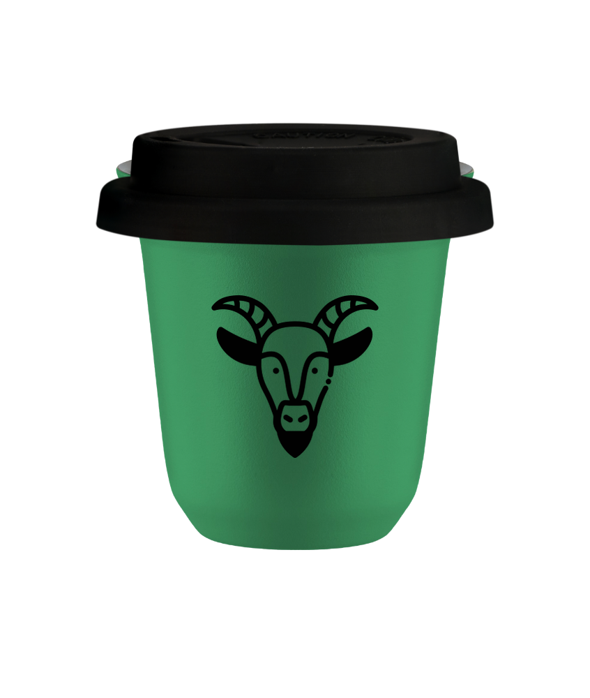 Tasse 80 ml VERT "Capricorne", avec couvercle noir Tasse 80 ml VERT "Capricorne", avec couvercle noir
