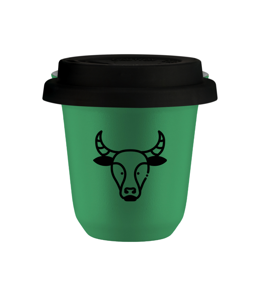 Tasse 80 ml VERT "Taureau", avec couvercle noir Tasse 80 ml VERT "Taureau", avec couvercle noir
