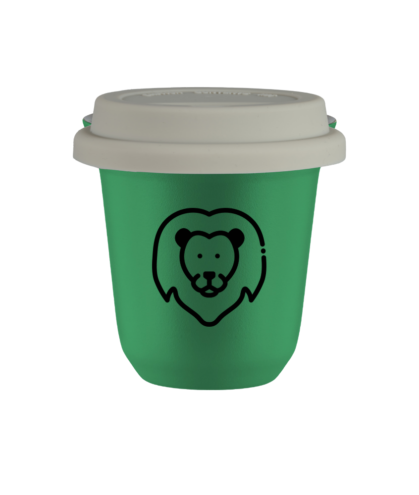 Tasse 80 ml VERT "Lion", avec couvercle blanc Tasse 80 ml VERT "Lion", avec couvercle blanc