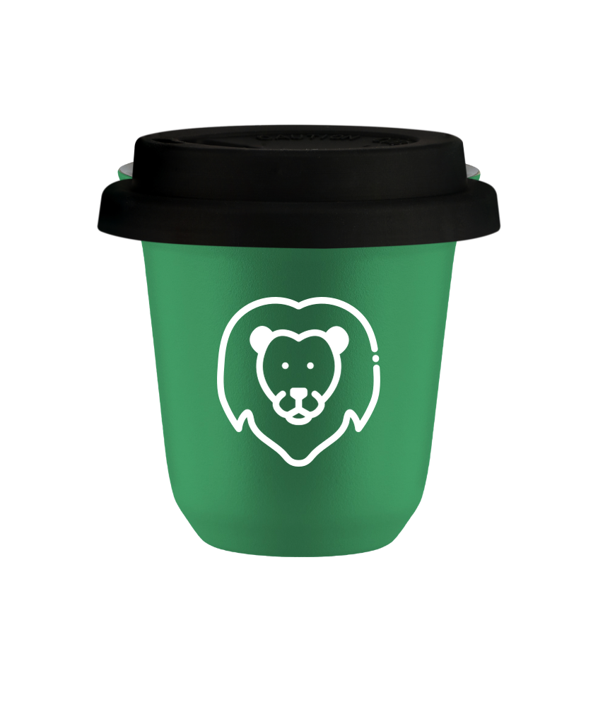 Tasse 80 ml VERT "Lion (blanc)", avec couvercle noir Tasse 80 ml VERT "Lion (blanc)", avec couvercle noir