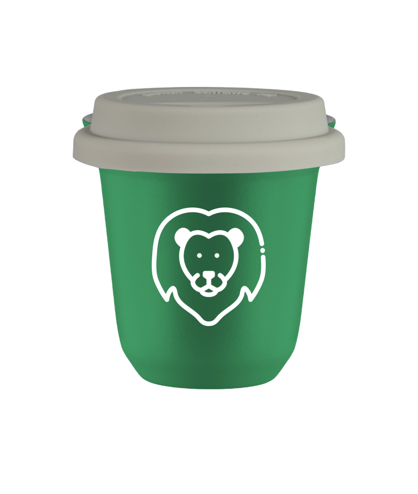 Tasse 80 ml VERT "Lion (blanc)", avec couvercle blanc