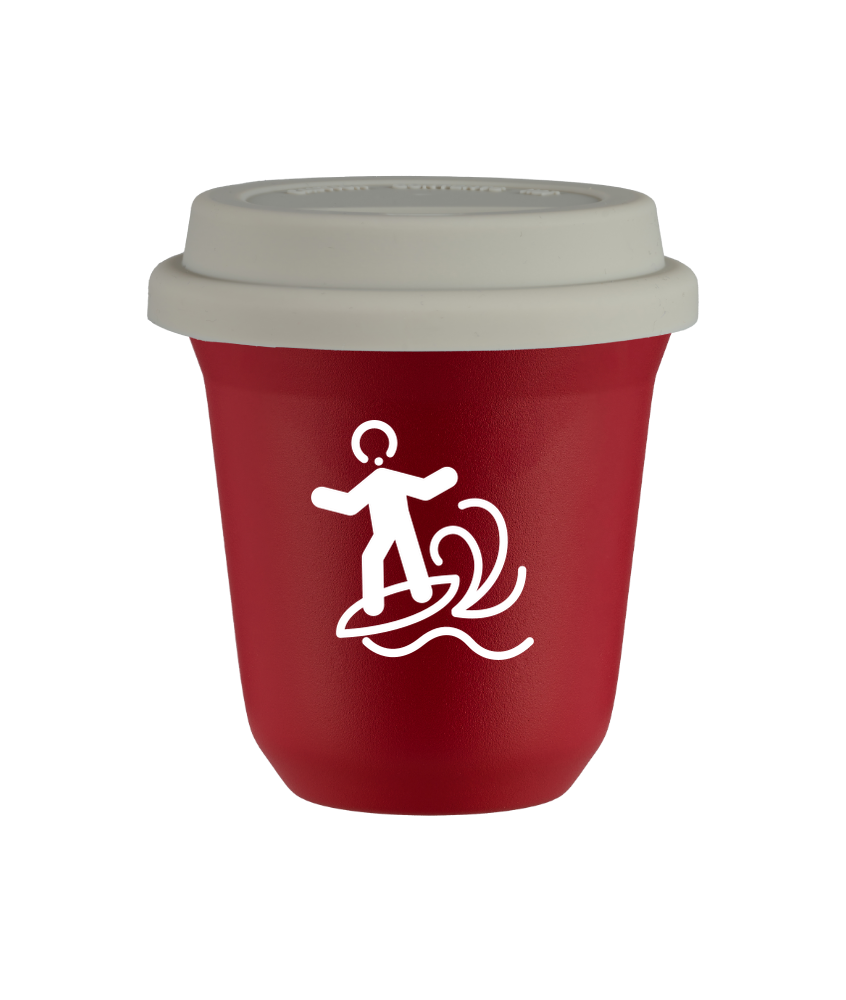 Tasse 80 ml ROUGE "Planche à voile (blanc)", avec couvercle blanc