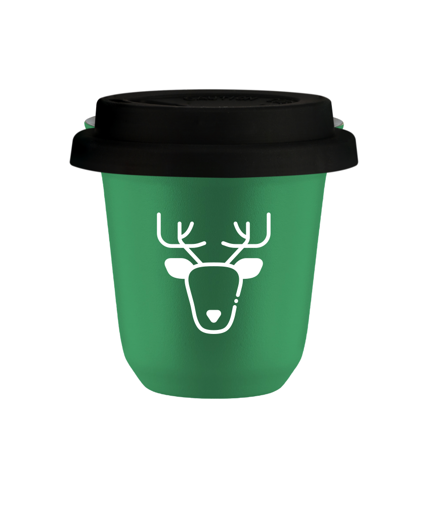 Tasse 80 ml VERT "Renne (blanc)", avec couvercle noir Tasse 80 ml VERT "Renne (blanc)", avec couvercle noir