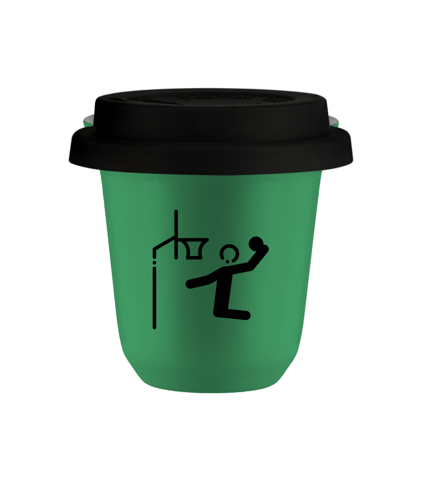 Tasse 80 ml VERT "Basket-ball (noir)", avec couvercle noir Tasse 80 ml VERT "Basket-ball (noir)", avec couvercle noir