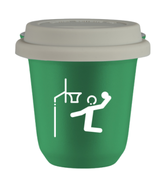 Tasse 80 ml VERT "Basket-ball (blanc)", avec couvercle blanc Tasse 80 ml VERT "Basket-ball (blanc)", avec couvercle blanc