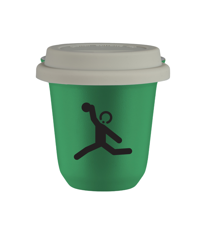 Tasse 80 ml VERT "Lancer du disque", avec couvercle blanc Tasse 80 ml VERT "Lancer du disque", avec couvercle blanc