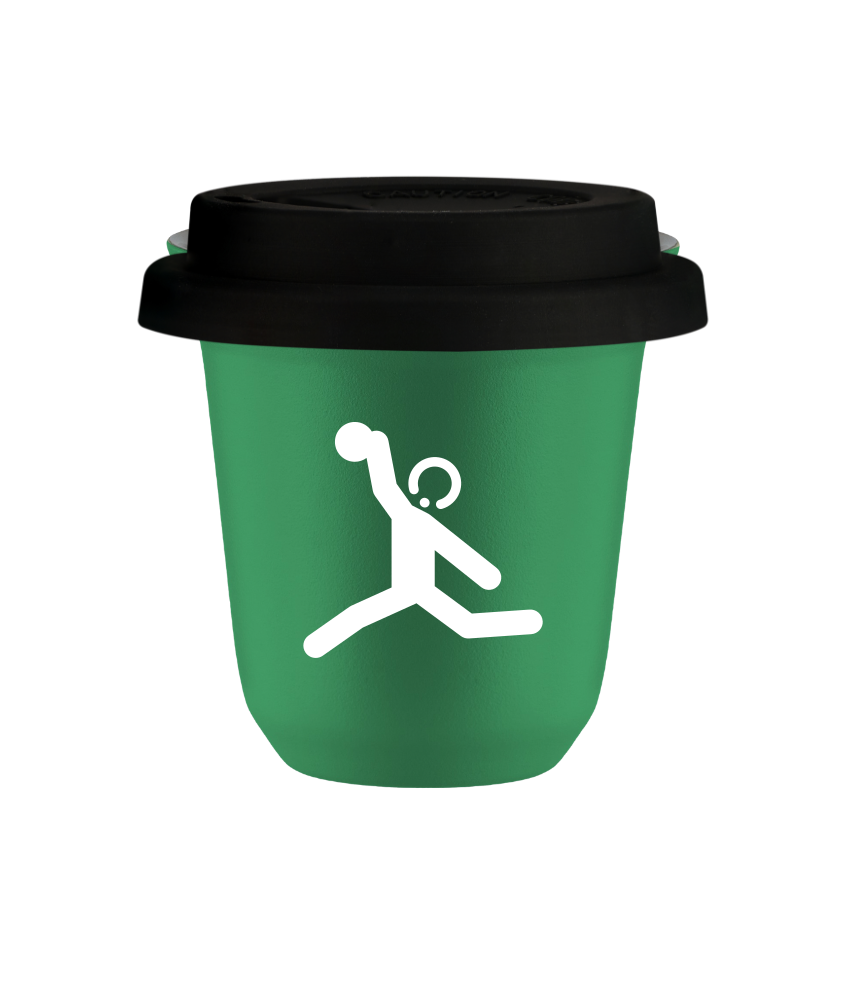 Tasse 80 ml VERT "Lancer du disque (blanc)", avec couvercle noir Tasse 80 ml VERT "Lancer du disque (blanc)", avec couvercle noir
