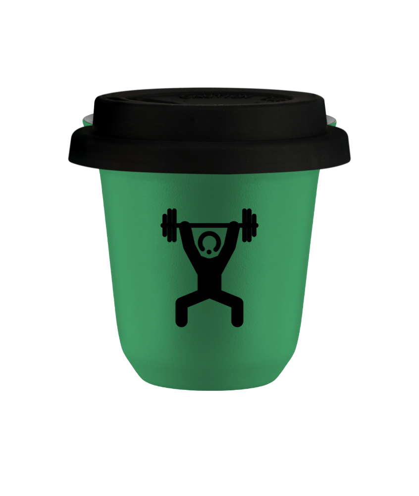 Tasse 80 ml VERT "Homme fort 1 (noir)", avec couvercle noir Tasse 80 ml VERT "Homme fort 1 (noir)", avec couvercle noir