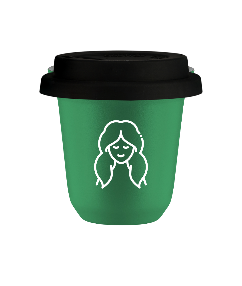 Tasse 150 ml VERT "Vierge (blanc)", avec couvercle noir Tasse 150 ml VERT "Vierge (blanc)", avec couvercle noir