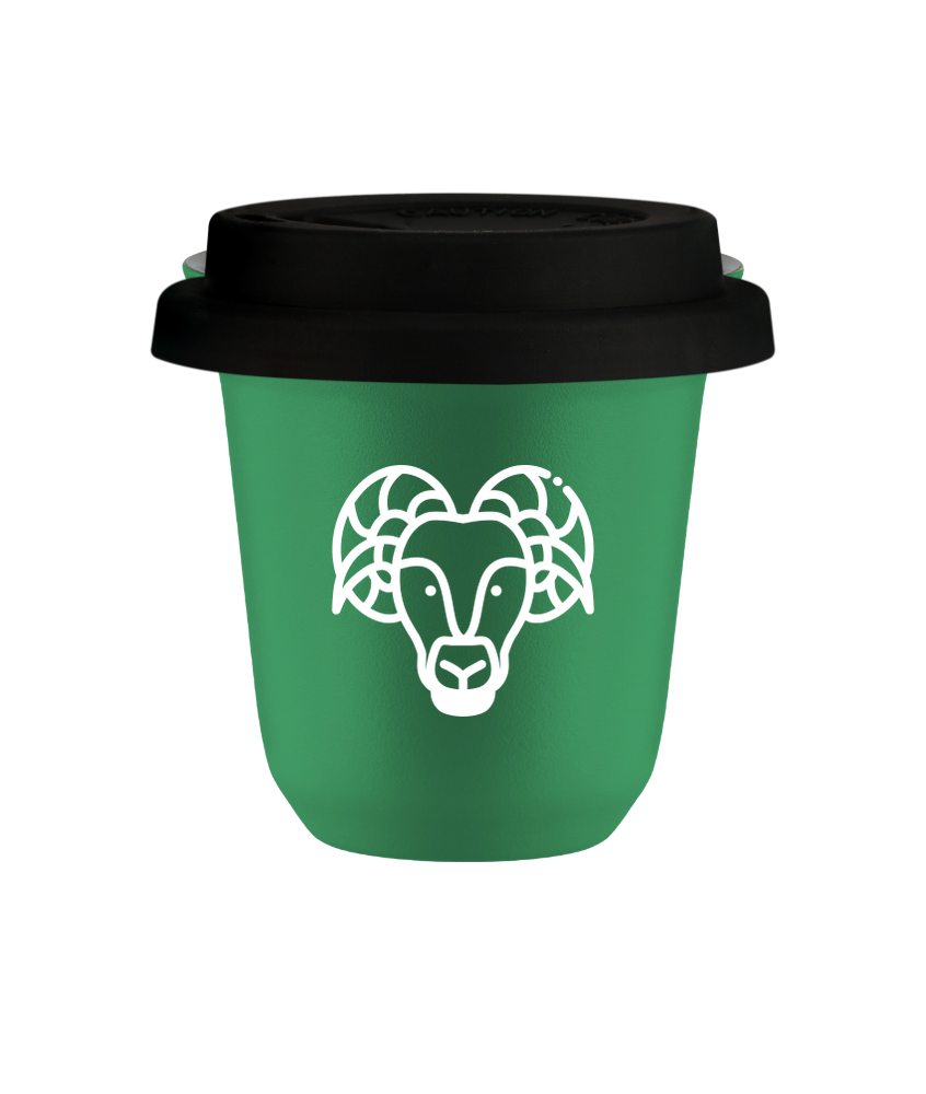 Tasse 150 ml VERT "Bélier (blanc)", avec couvercle noir Tasse 150 ml VERT "Bélier (blanc)", avec couvercle noir