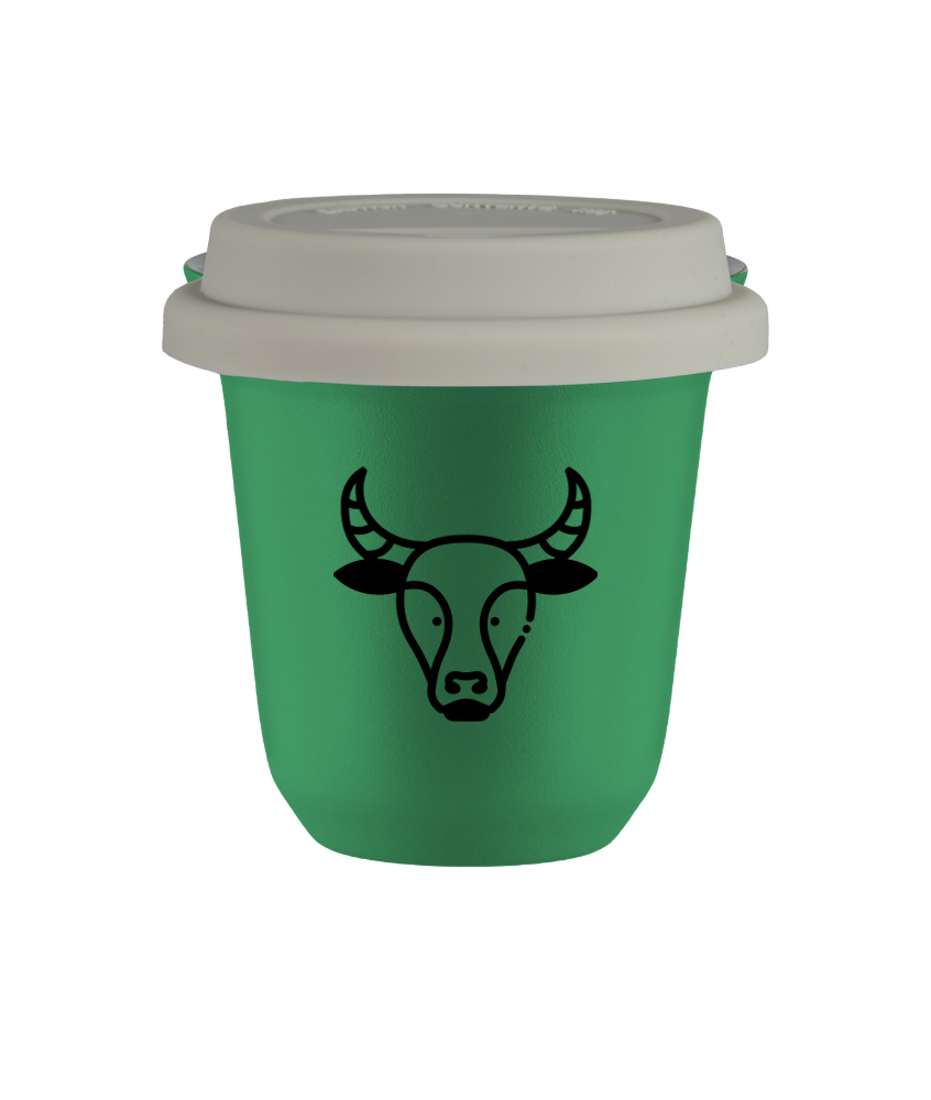 Tasse 150 ml VERT "Taureau (noir)", avec couvercle blanc Tasse 150 ml VERT "Taureau (noir)", avec couvercle blanc