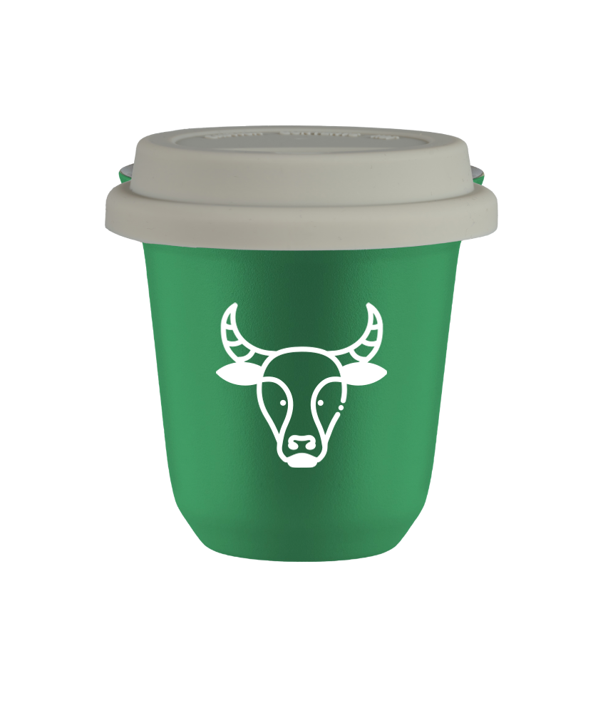 Tasse 150 ml VERT "Taureau (blanc)", avec couvercle blanc Tasse 150 ml VERT "Taureau (blanc)", avec couvercle blanc