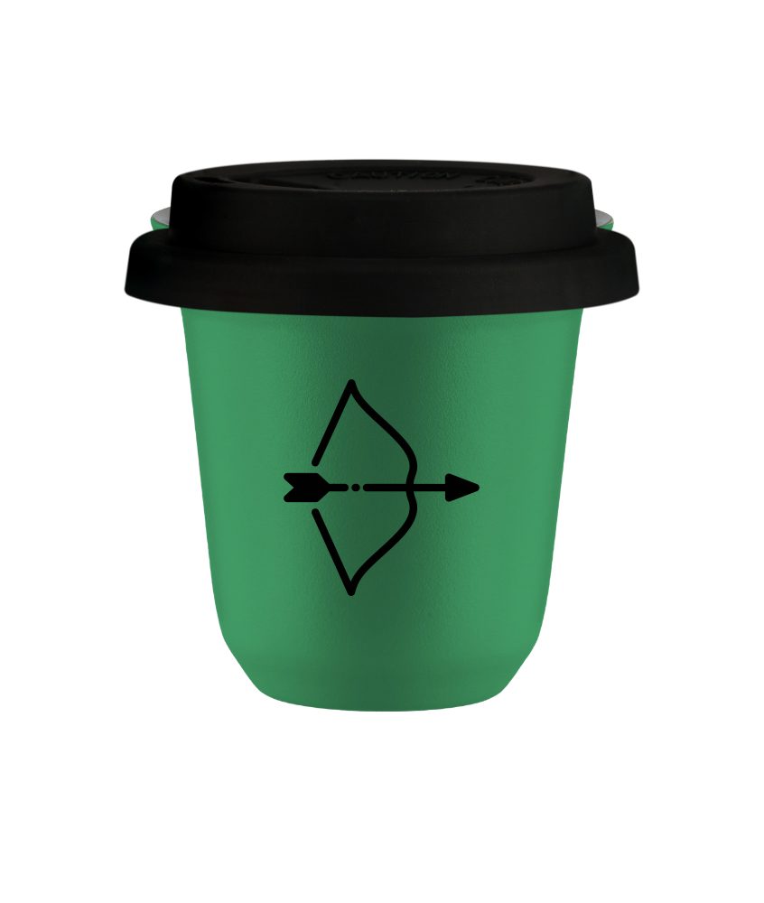 Tasse 150 ml VERT "Sagittaire (noir)", avec couvercle noir