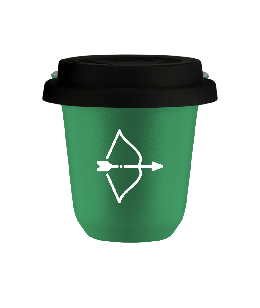 Tasse 150 ml VERT "Sagittaire (blanc)", avec couvercle noir Tasse 150 ml VERT "Sagittaire (blanc)", avec couvercle noir