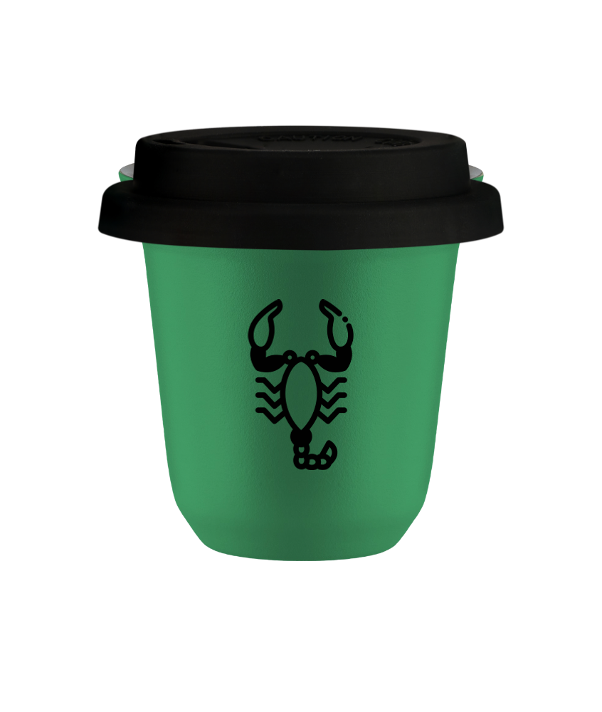 Tasse 150 ml VERT "Scorpion (noir)", avec couvercle noir Tasse 150 ml VERT "Scorpion (noir)", avec couvercle noir