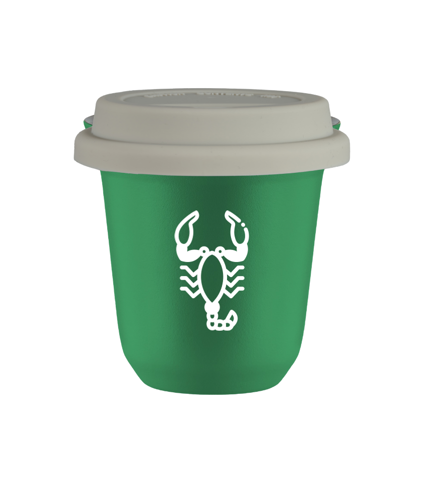 Tasse 150 ml VERT "Scorpion (blanc)", avec couvercle blanc Tasse 150 ml VERT "Scorpion (blanc)", avec couvercle blanc