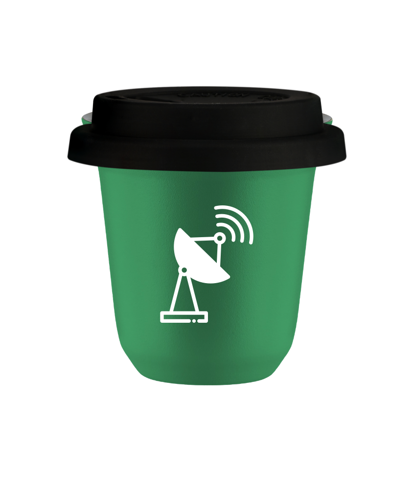 Tasse 150 ml VERT "Antenne (blanc)", avec couvercle noir
