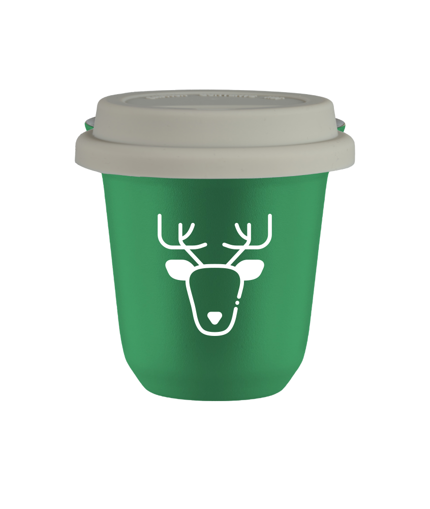 Tasse 150 ml VERT "Renne (blanc)", avec couvercle blanc