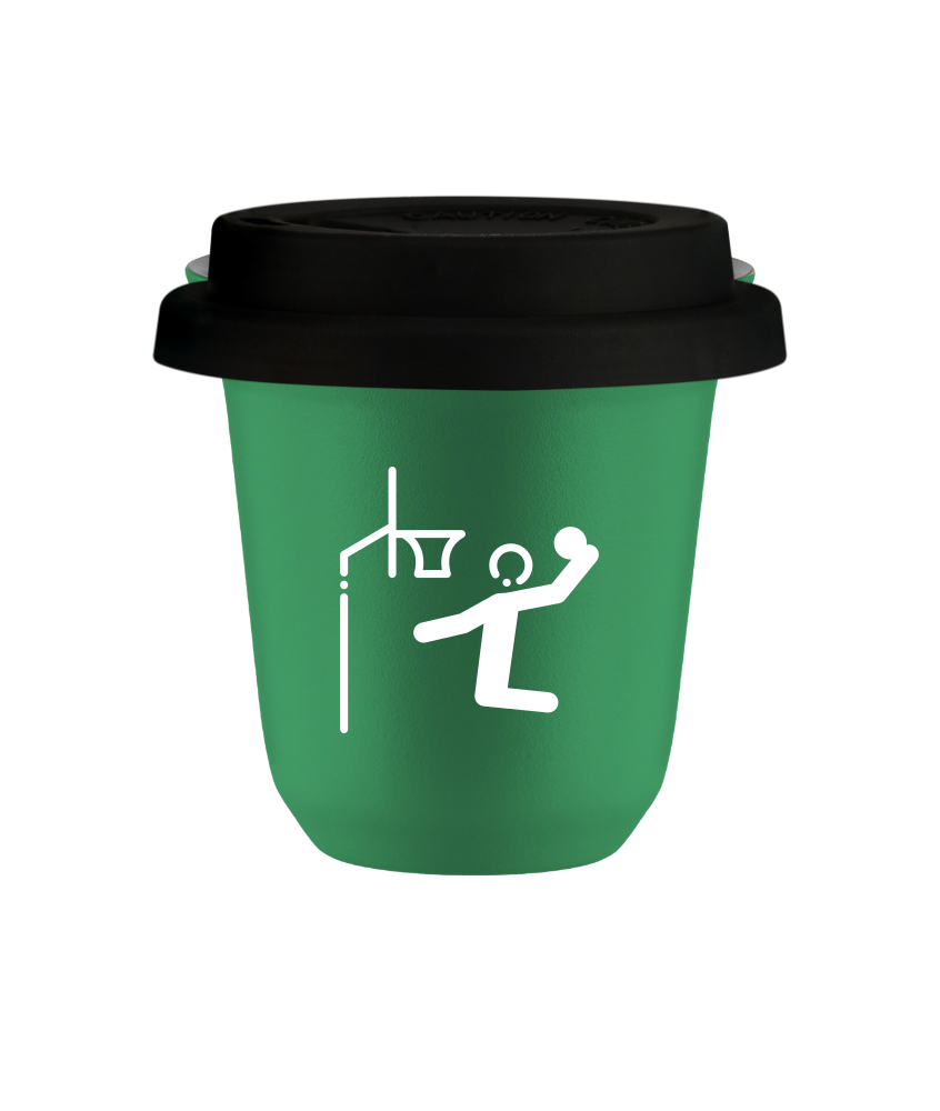 Tasse 150 ml VERT "Basket-ball (blanc)", avec couvercle noir