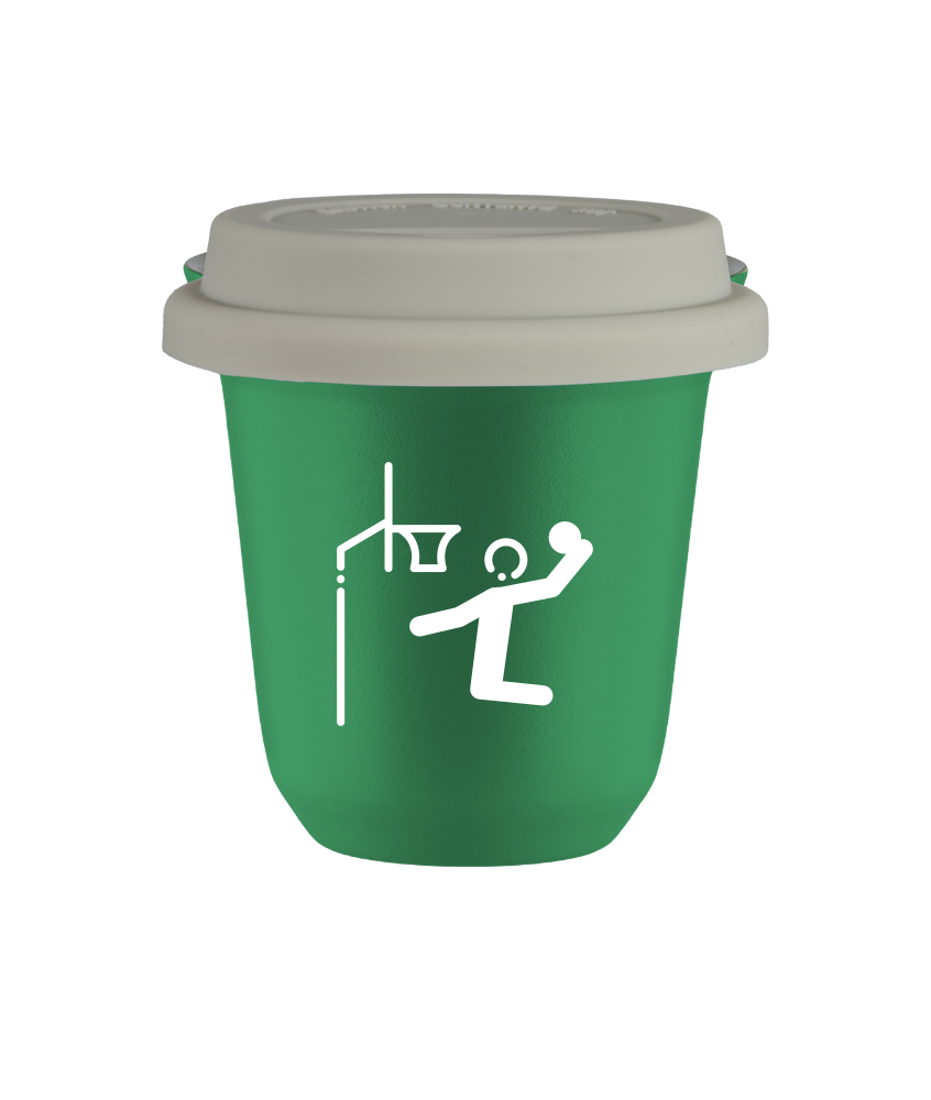 Tasse 150 ml VERT "Basket-ball (blanc)", avec couvercle blanc