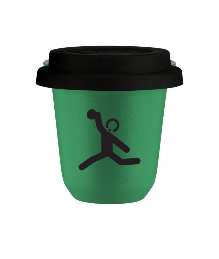 Tasse 150 ml VERT "Lancer du disque", avec couvercle noir Tasse 150 ml VERT "Lancer du disque", avec couvercle noir