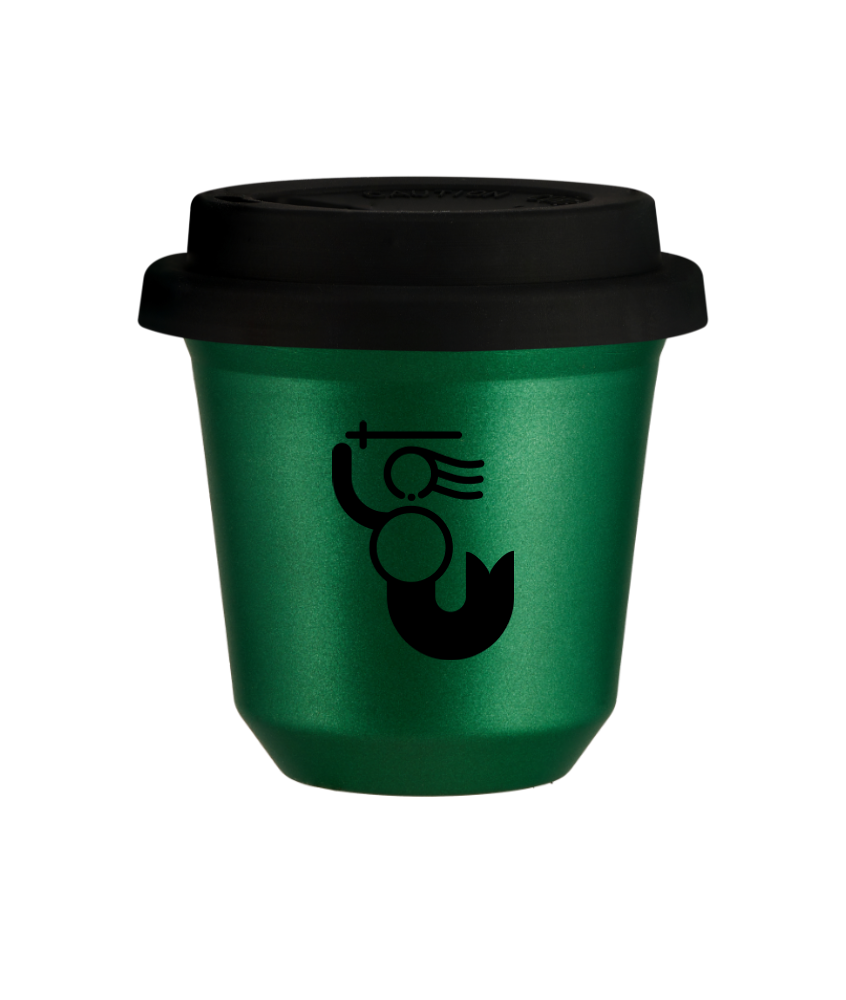 Tasse 80 ml VERT MÉTALLIQUE "WARSZAWSKA SYRENKA (noir)", avec couvercle noir