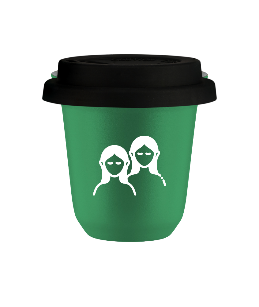Tasse 240 ml VERT "Gémeaux (blanc)", avec couvercle noir Tasse 240 ml VERT "Gémeaux (blanc)", avec couvercle noir
