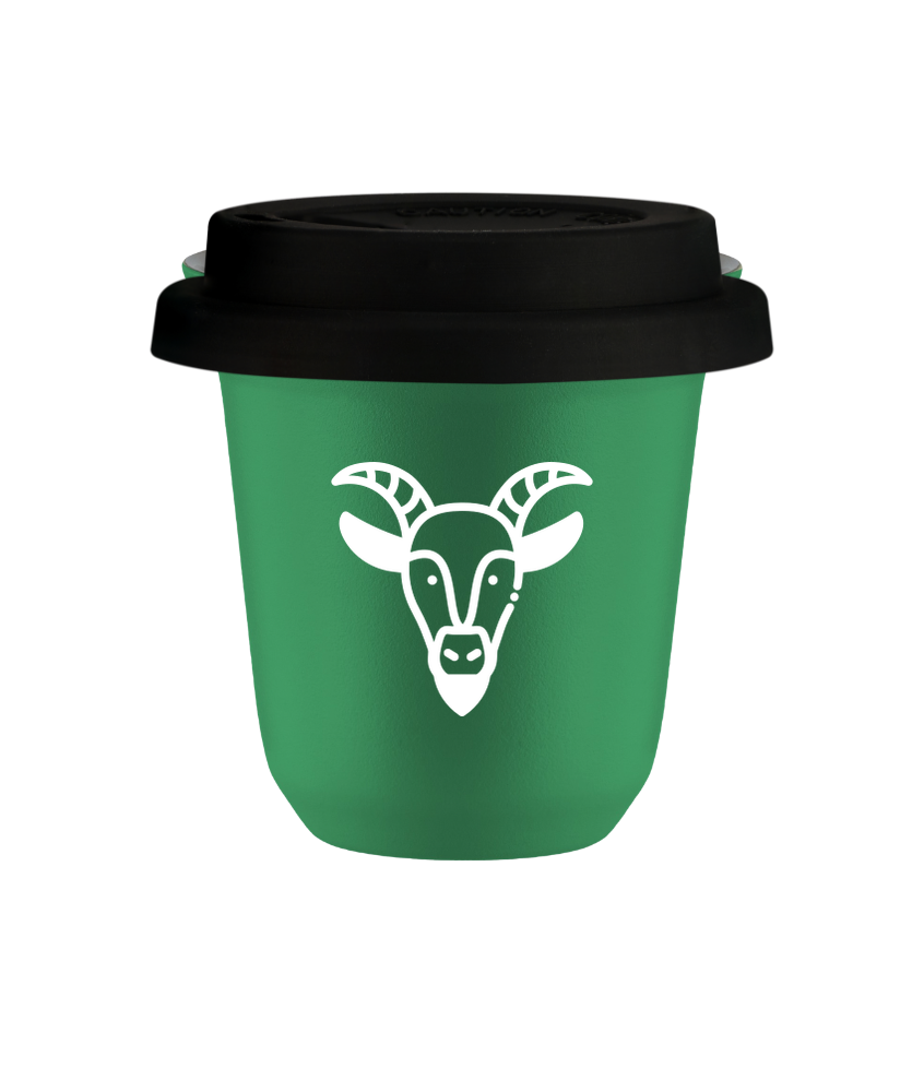 Tasse 240 ml VERT "Capricorne (blanc)", avec couvercle noir Tasse 240 ml VERT "Capricorne (blanc)", avec couvercle noir