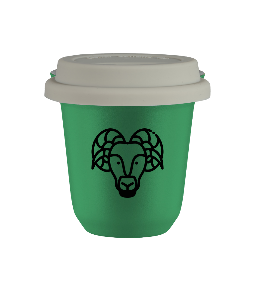 Tasse 240 ml VERT "Bélier", avec couvercle blanc