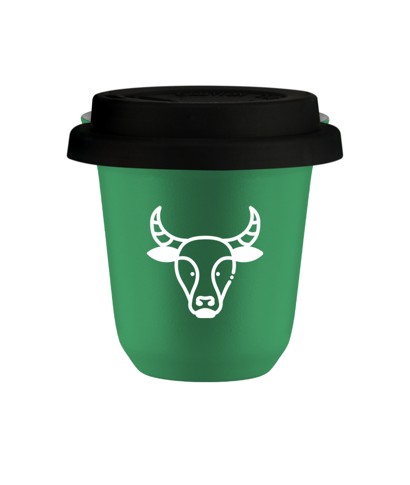 Tasse 240 ml VERT "Taureau (blanc)", avec couvercle noir Tasse 240 ml VERT "Taureau (blanc)", avec couvercle noir