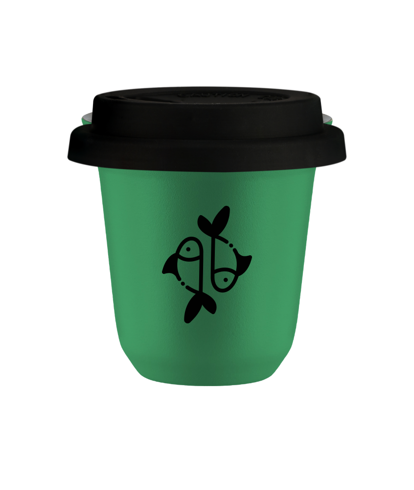 Tasse 240 ml VERT "Poissons (noir)", avec couvercle noir Tasse 240 ml VERT "Poissons (noir)", avec couvercle noir