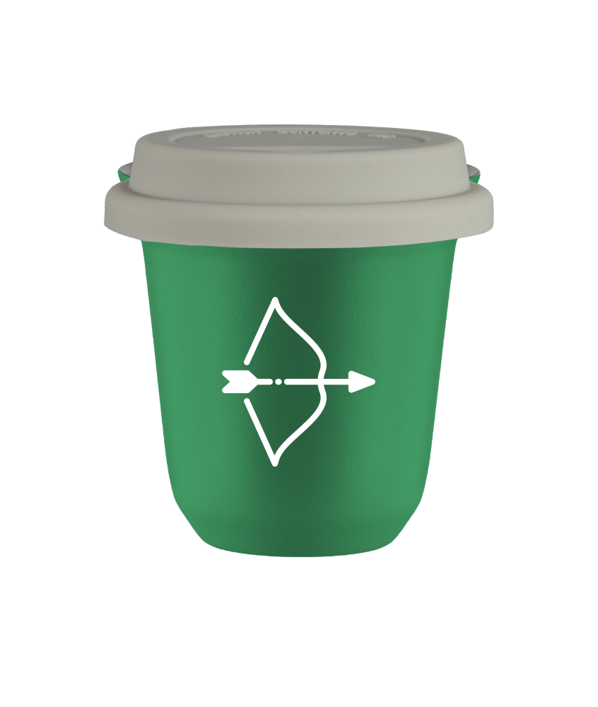 Tasse 240 ml VERT "Sagittaire (blanc)", avec couvercle blanc Tasse 240 ml VERT "Sagittaire (blanc)", avec couvercle blanc