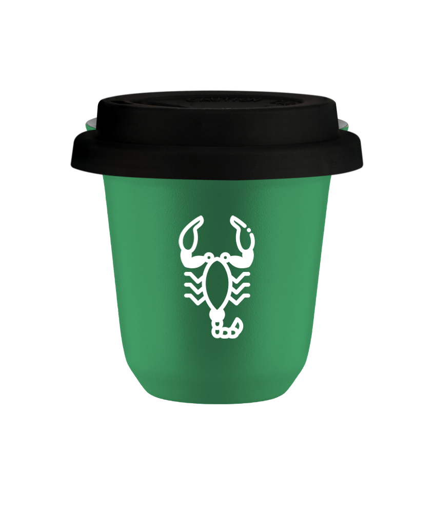 Tasse 240 ml VERT "Scorpion (blanc)", avec couvercle noir