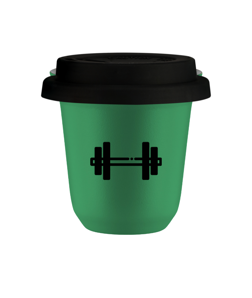 Tasse 240 ml VERT "Haltère", avec couvercle noir Tasse 240 ml VERT "Haltère", avec couvercle noir