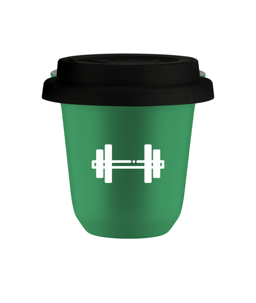 Tasse 240 ml VERT "Haltère (blanc)", avec couvercle noir Tasse 240 ml VERT "Haltère (blanc)", avec couvercle noir