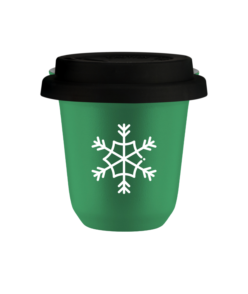 Tasse 240 ml VERT "Flocon de neige (blanc)", avec couvercle noir Tasse 240 ml VERT "Flocon de neige (blanc)", avec couvercle noir