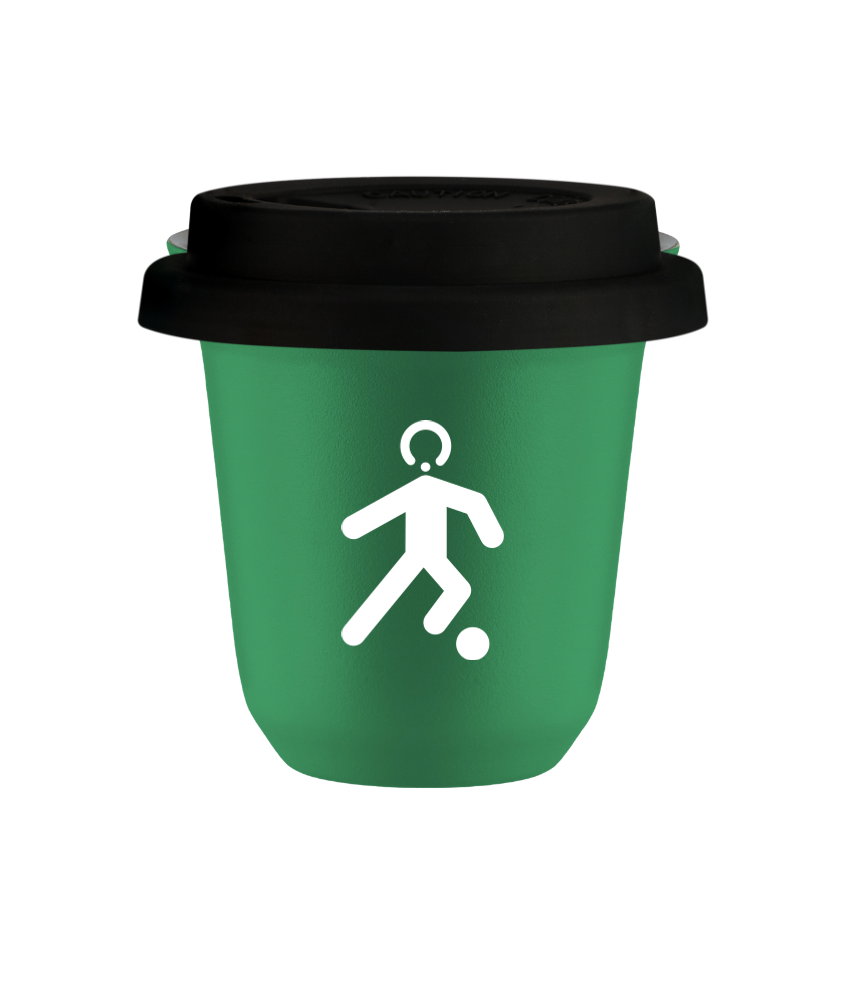 Tasse 240 ml VERT "Football (blanc)", avec couvercle noir Tasse 240 ml VERT "Football (blanc)", avec couvercle noir