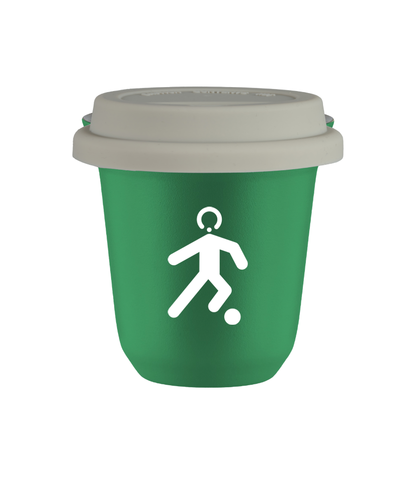 Tasse 240 ml VERT "Football (blanc)", avec couvercle blanc