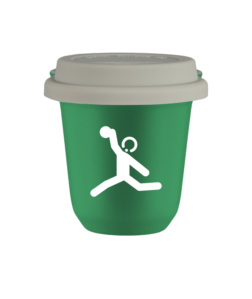 Tasse 240 ml VERT "Lancer du disque (blanc)", avec couvercle blanc