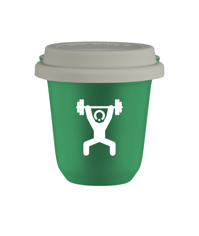 Tasse 240 ml VERT "Homme fort 1 (blanc)", avec couvercle blanc Tasse 240 ml VERT "Homme fort 1 (blanc)", avec couvercle blanc