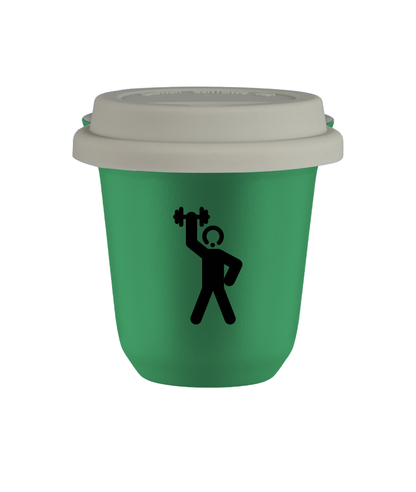 Tasse 240 ml VERT "Homme fort 2", avec couvercle blanc Tasse 240 ml VERT "Homme fort 2", avec couvercle blanc