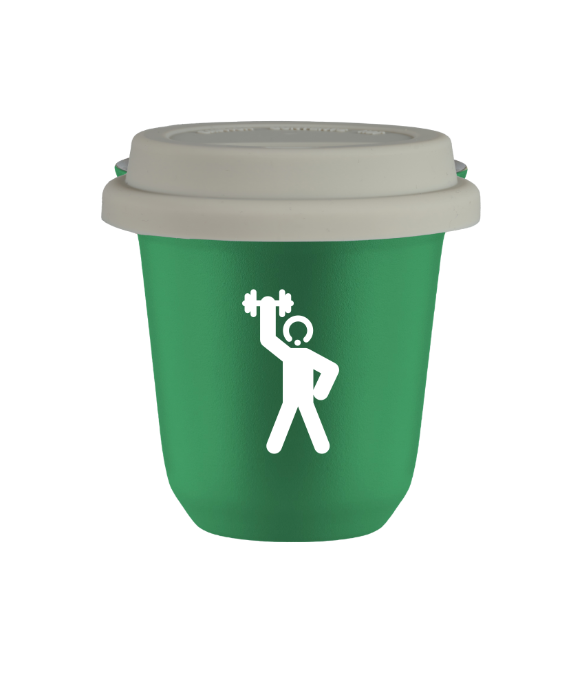 Tasse 240 ml VERT "Homme fort 2 (blanc)", avec couvercle blanc Tasse 240 ml VERT "Homme fort 2 (blanc)", avec couvercle blanc