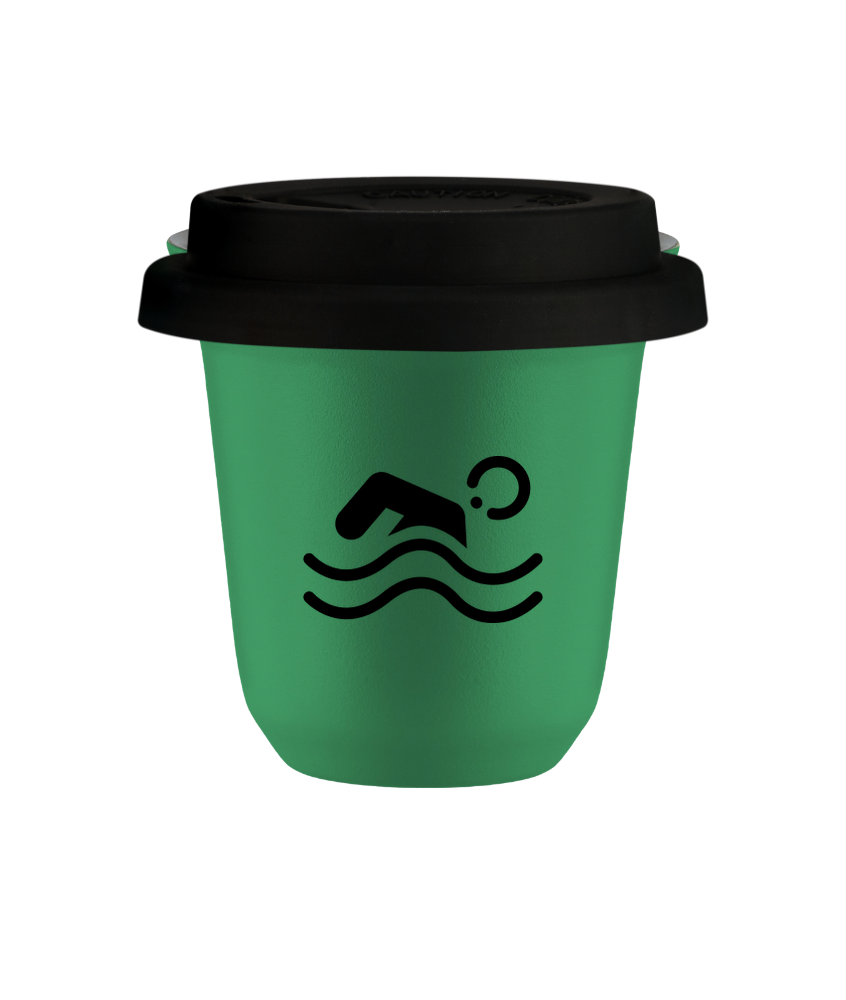 Tasse 240 ml VERT "Natation (noir)", avec couvercle noir Tasse 240 ml VERT "Natation (noir)", avec couvercle noir