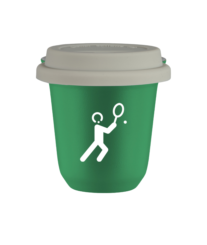Tasse 80 ml VERT "Tennis 1 (blanc)", avec couvercle blanc Tasse 80 ml VERT "Tennis 1 (blanc)", avec couvercle blanc