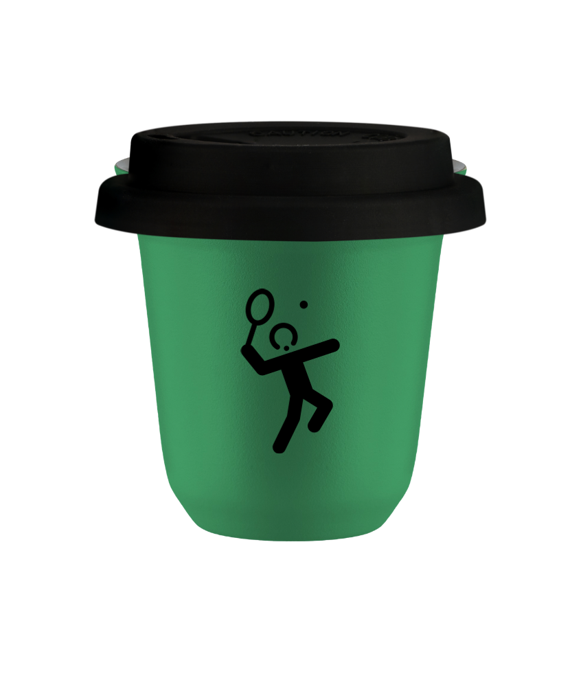 Tasse 80 ml VERT "Tennis 2", avec couvercle noir Tasse 80 ml VERT "Tennis 2", avec couvercle noir