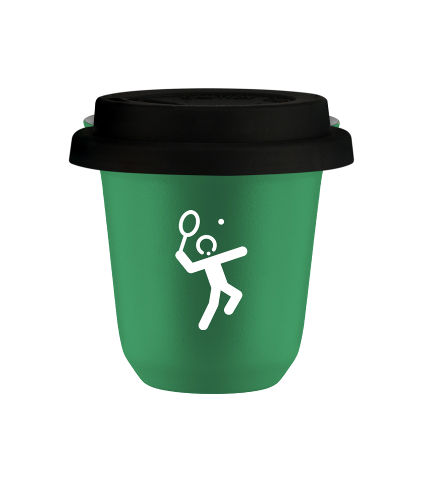 Tasse 80 ml VERT "Tennis 2 (blanc)", avec couvercle noir